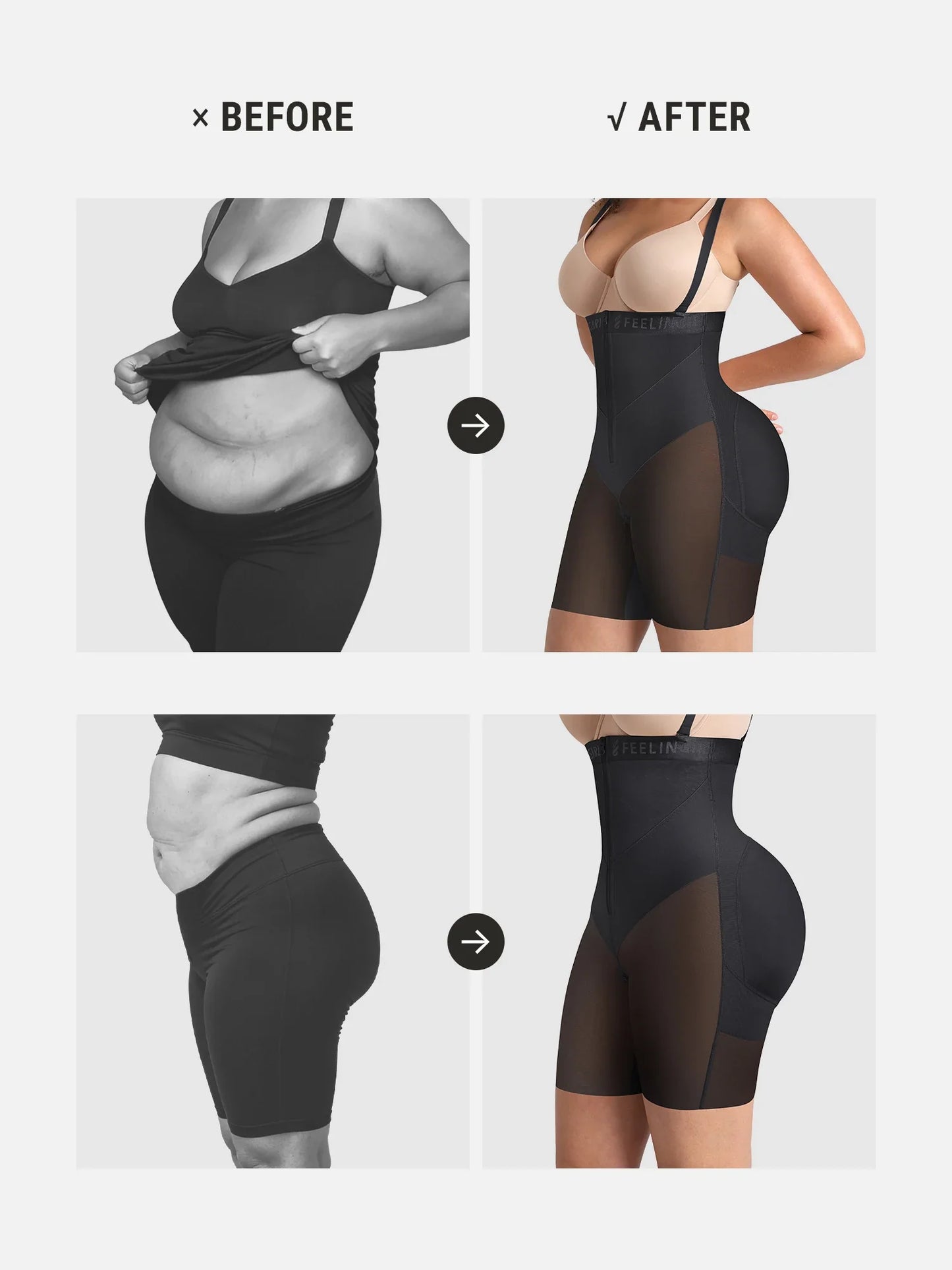 Feelgirl Wide V-neck Belt High-Waist Shaping Shorts