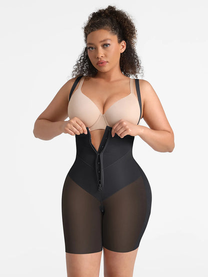 Feelgirl Wide V-neck Belt High-Waist Shaping Shorts in Black