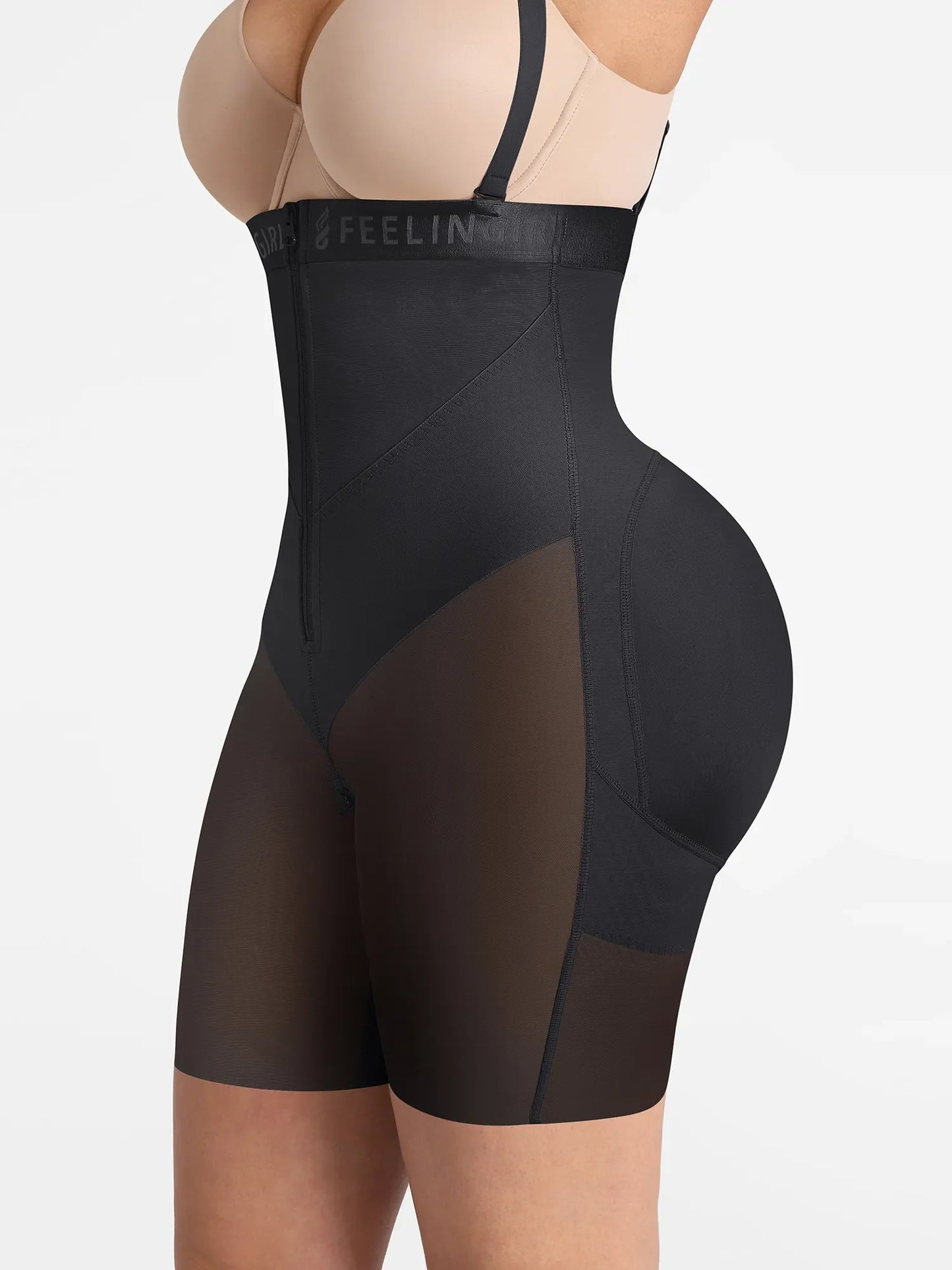 Feelgirl Wide V-neck Belt High-Waist Shaping Shorts in Black