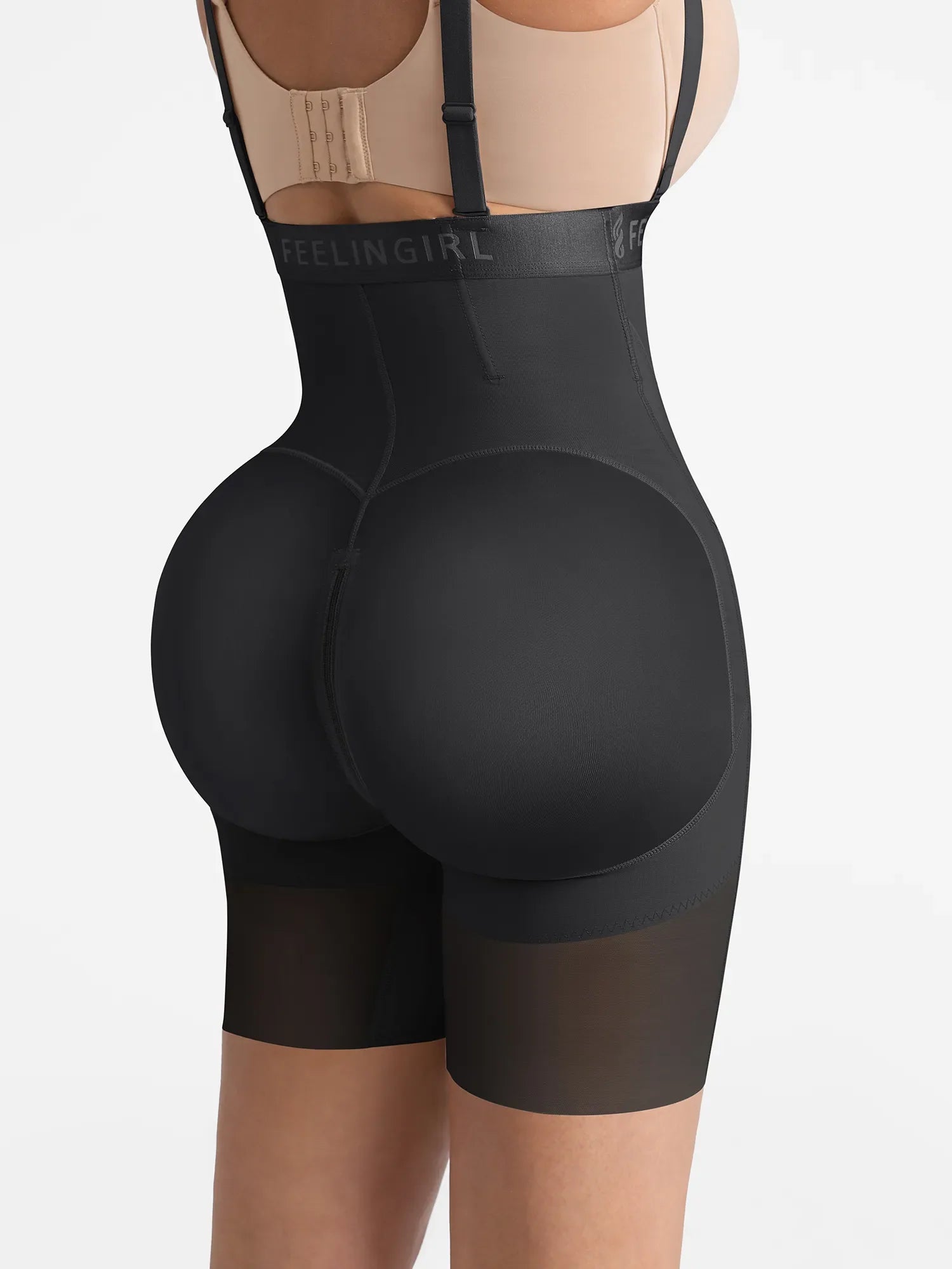 Feelgirl Wide V-neck Belt High-Waist Shaping Shorts in Black