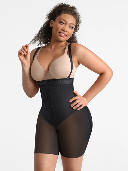 Feelgirl Wide V-neck Belt High-Waist Shaping Shorts in Black
