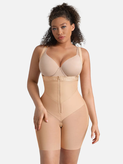 Feelgirl Wide V-neck Belt High-Waist Shaping Shorts in Khaki