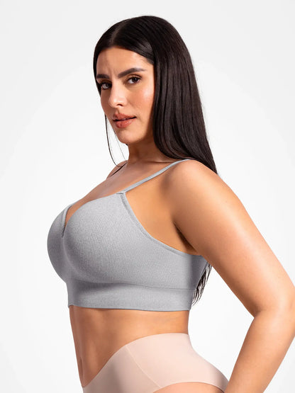 Side view of seamless wireless T-shirt bra – smooth fit with double-layer ribbed band staying in place