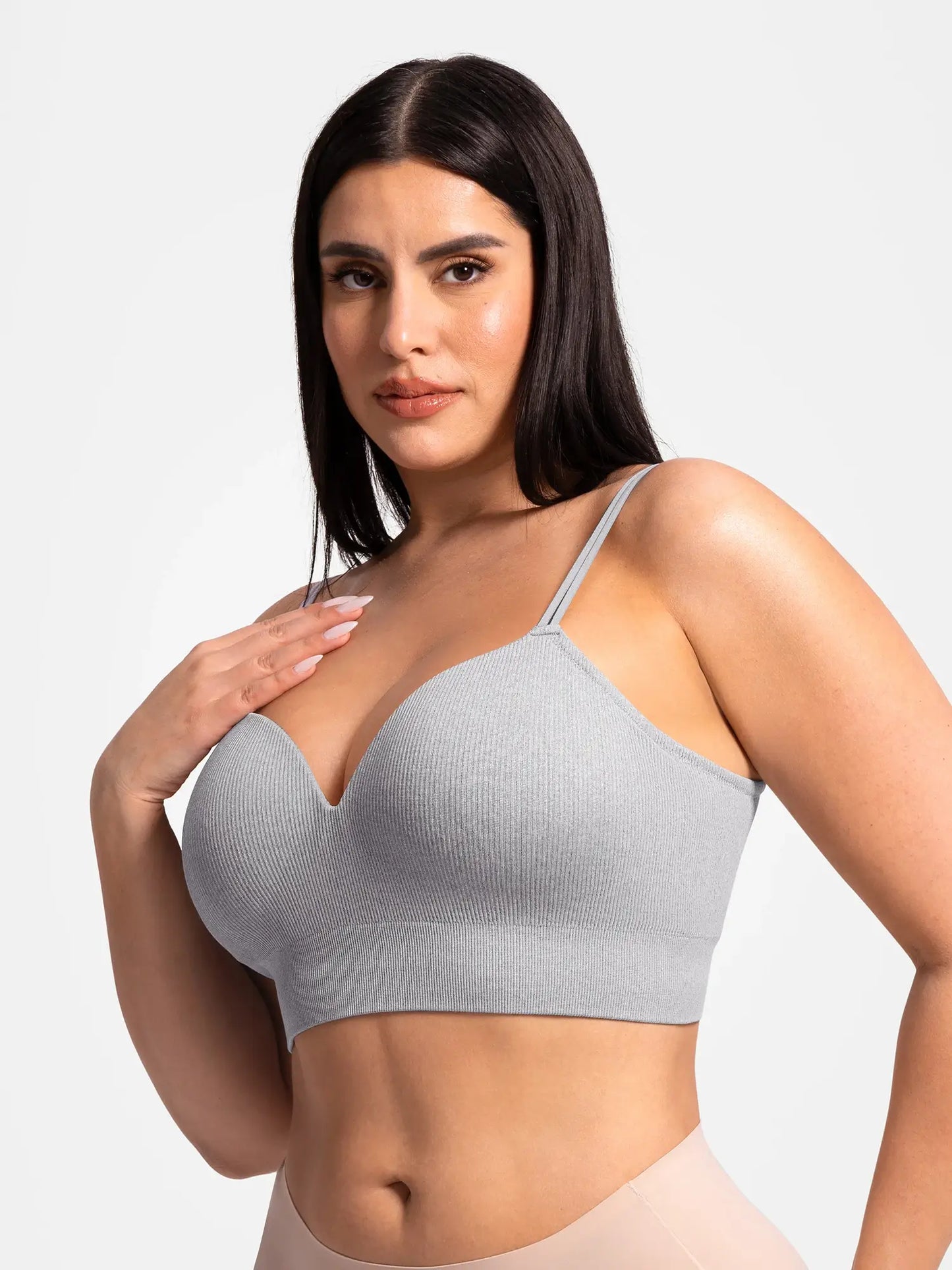 Full front view of Feelingirl seamless ribbed wireless T-shirt bra – fixed cups for invisible fit under t-shirts