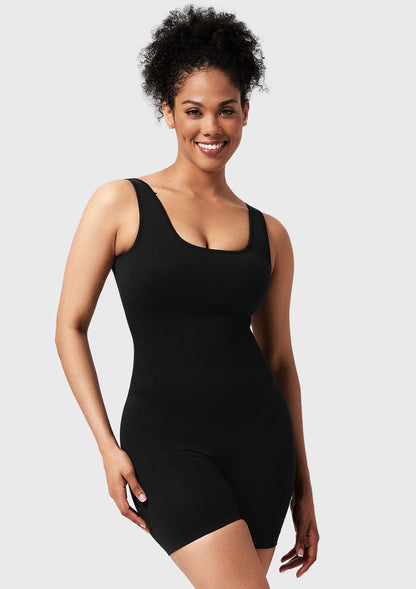 Square Neck Sculpting Tummy Control Bodysuit One Piece Workout Sleeveless Romper