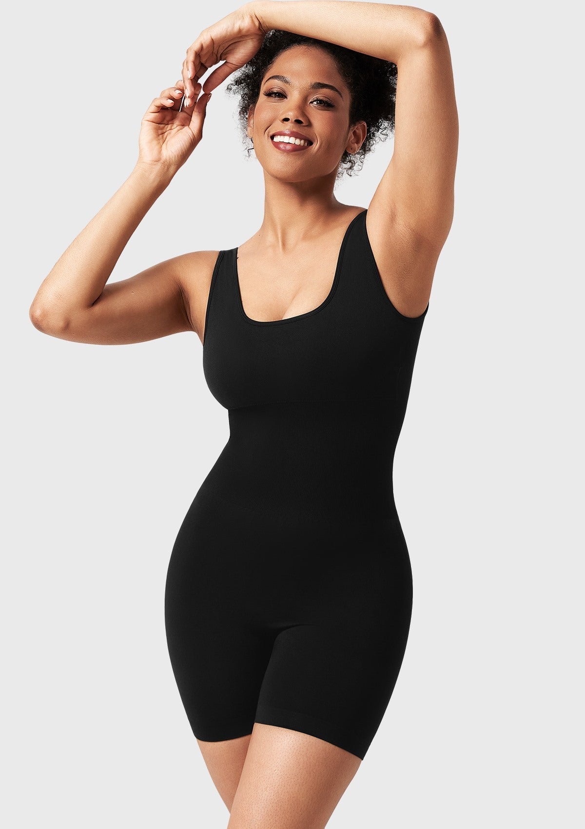 Square Neck Sculpting Tummy Control Bodysuit One Piece Workout Sleeveless Romper