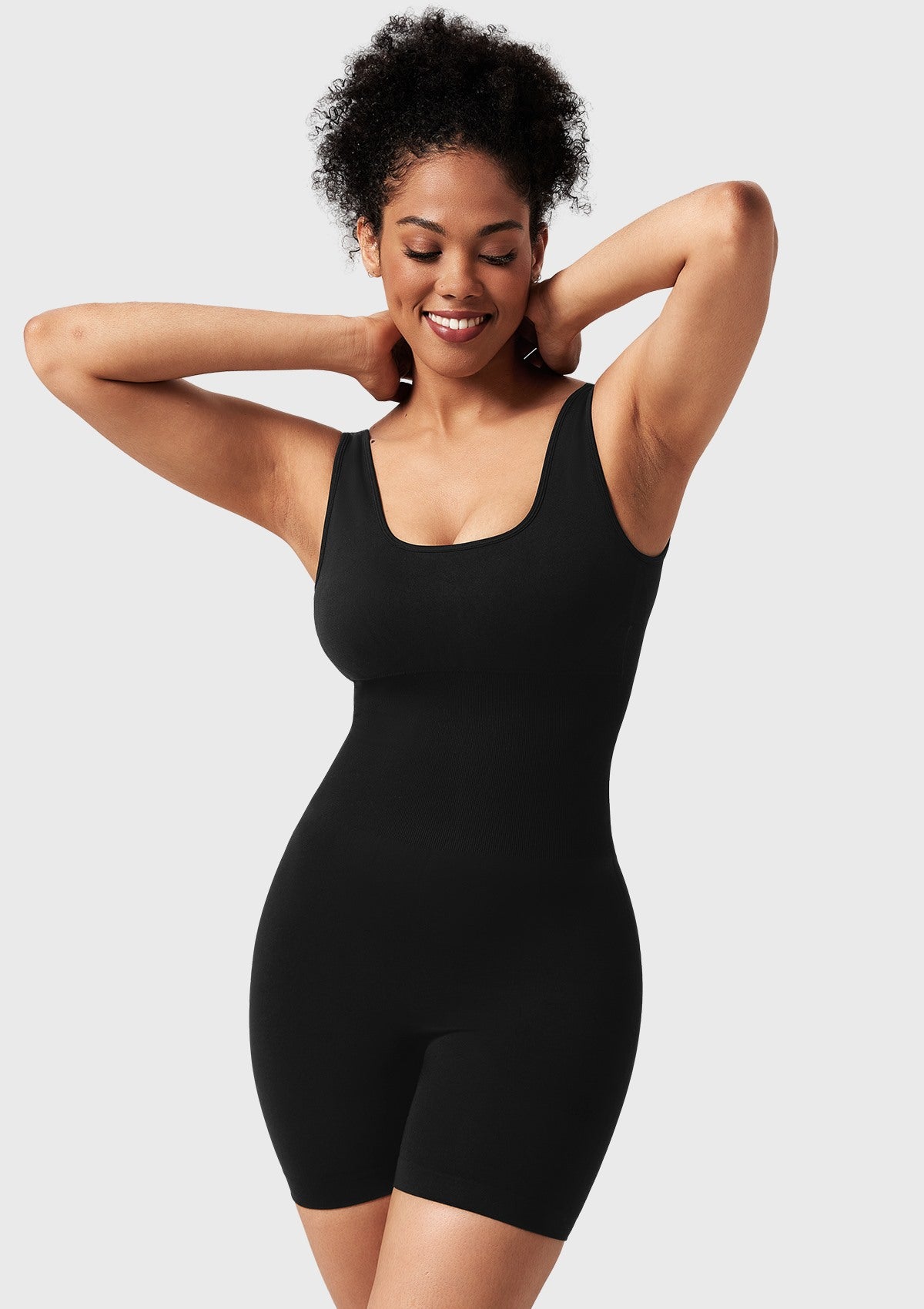 Square Neck Sculpting Tummy Control Bodysuit One Piece Workout Sleeveless Romper
