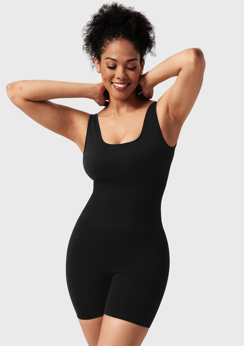 Square Neck Sculpting Tummy Control Bodysuit One Piece Workout Sleeveless Romper