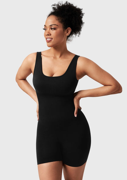 Square Neck Sculpting Tummy Control Bodysuit One Piece Workout Sleeveless Romper