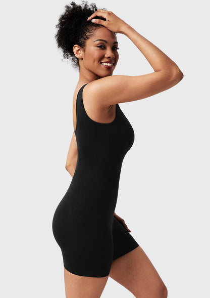 Square Neck Sculpting Tummy Control Bodysuit One Piece Workout Sleeveless Romper