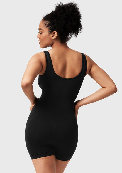 Square Neck Sculpting Tummy Control Bodysuit One Piece Workout Sleeveless Romper