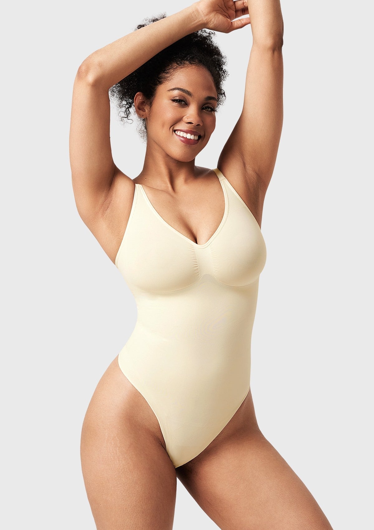 V-Neck Tummy Control WireFree Seamless Bodysuit One Piece Shapewear