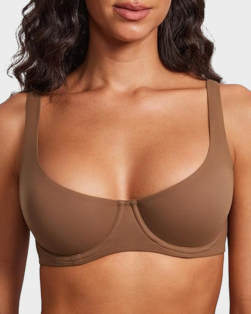 Underwire Support Seamless Unlined Balconette Bra-brown-a