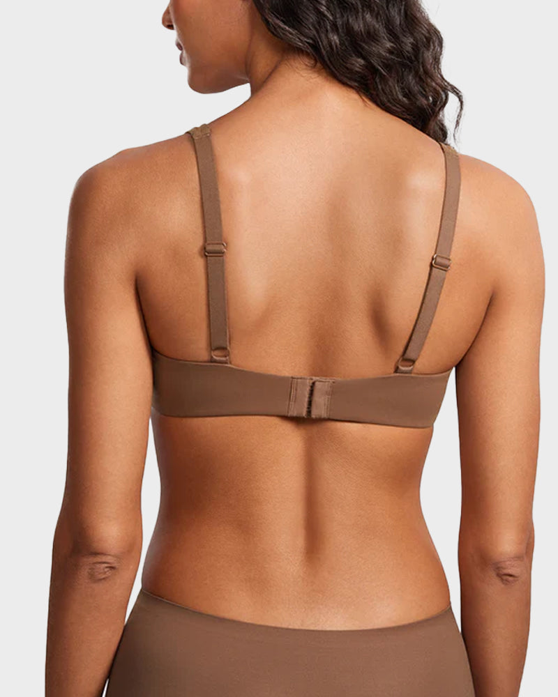Underwire Support Seamless Unlined Balconette Bra-brown-d