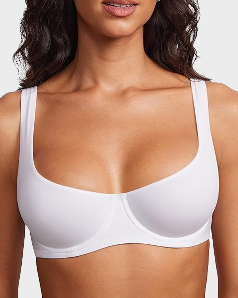 Underwire Support Seamless Unlined Balconette Bra-white-a