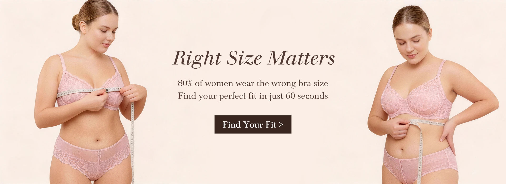 Barecurve Bra Size Guide: Professional measurement tutorial for a perfect fit, featuring pink lace underwear and a measuring tape.