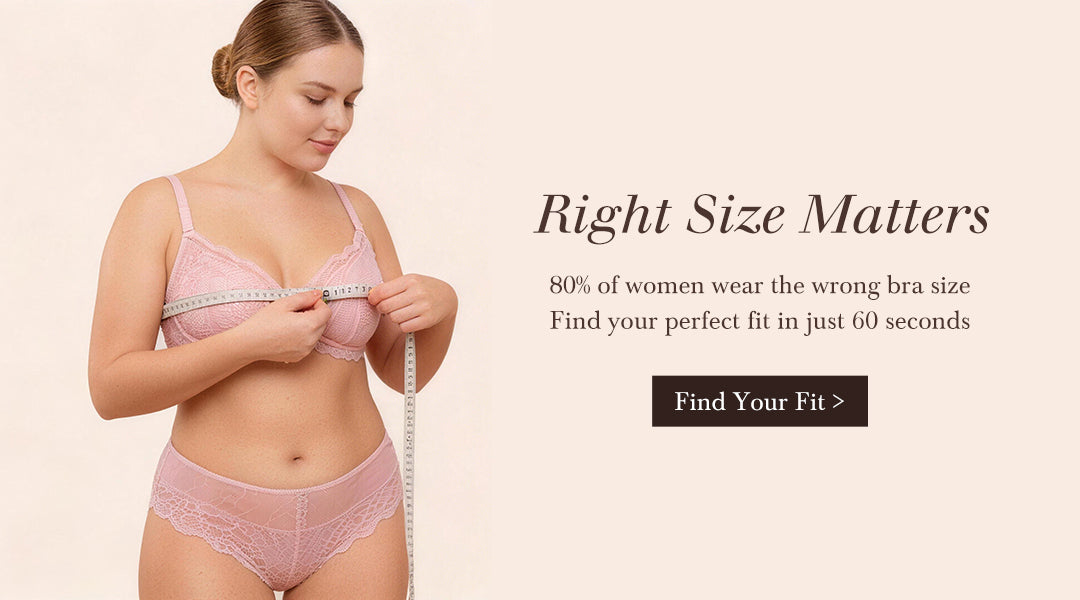 Barecurve Bra Size Guide: Professional measurement tutorial for a perfect fit, featuring pink lace underwear and a measuring tape.